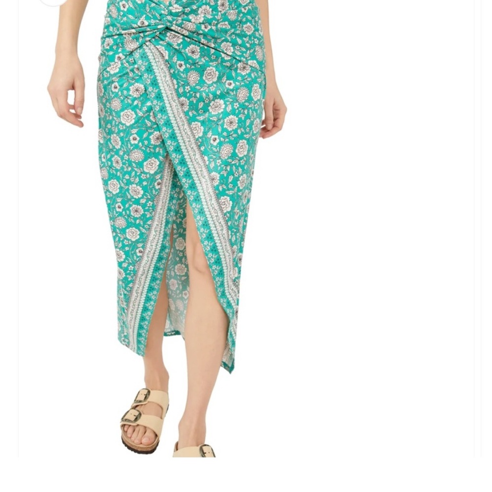 #416 Free People Green and White A-Line Skirt